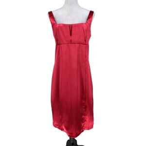 Roulette Dress Womens 10 Burgundy Satin Sleeveless Back Zip Neck Stretch Formal